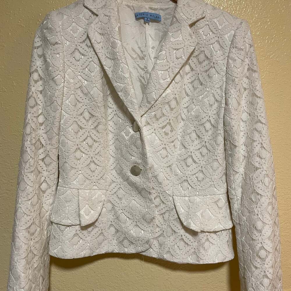 Antonio Melani Vintage White Ivory Lace Blazer Suit Women’s 6 Small